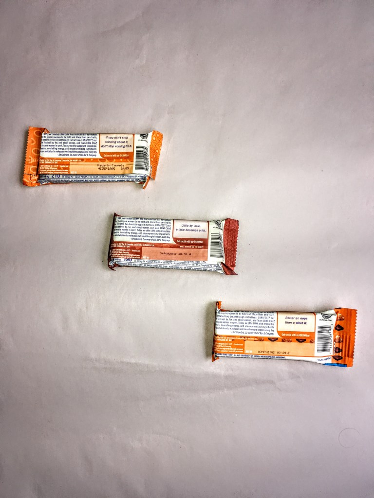 Three Luna bars, rear view