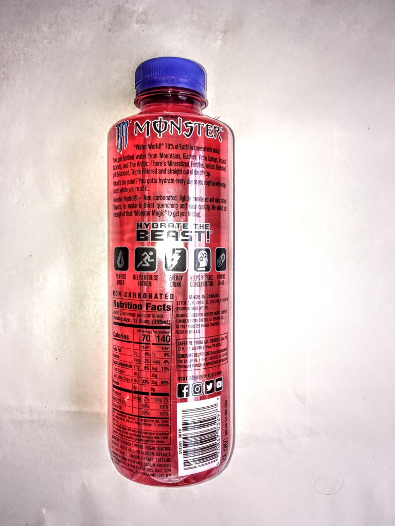 Bottle of Manic Mellon Monster Energy Drink, back