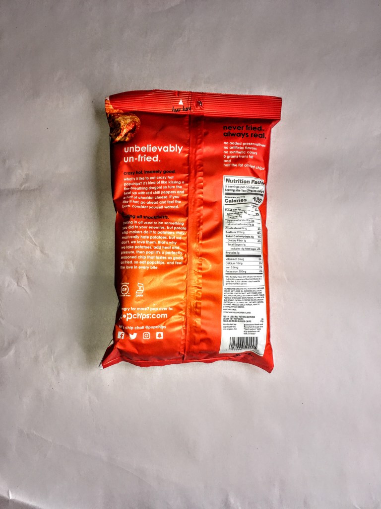 Bag of Crazy Hot Popchips, back view