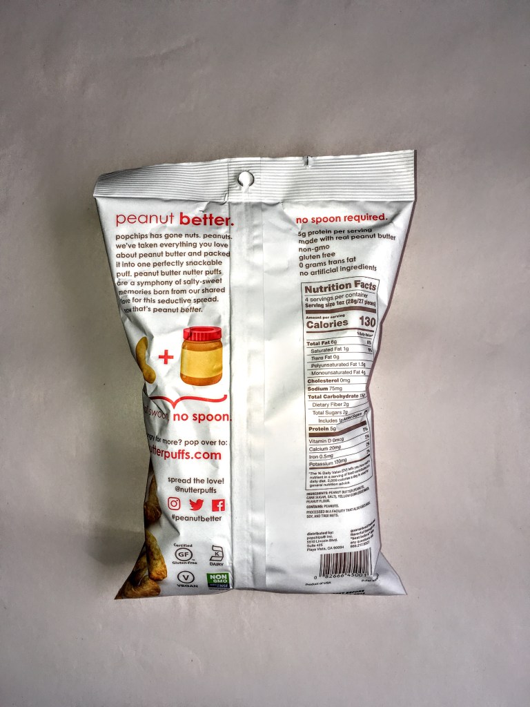 A bag of nutter puffs, rear view.